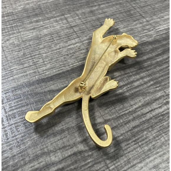 Large Vintage JJ Jonette 1988 Climbing Panther 4.25” Brooch Pin Matte Gold Tone - Picture 7 of 12